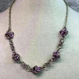 Silver and Purple Necklace with Knotted Details